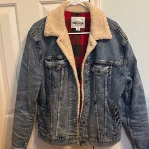 American Eagle Outfitters Blue Denim Jacket with Sherpa Lining